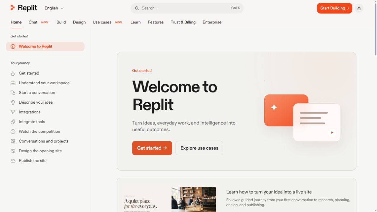 Replit welcome page showing the platform overview