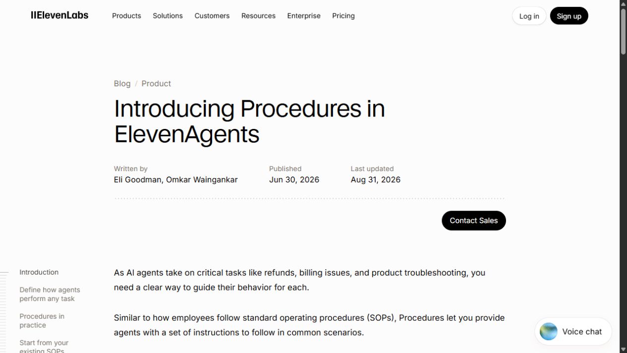 ElevenAgents Procedures update screenshot