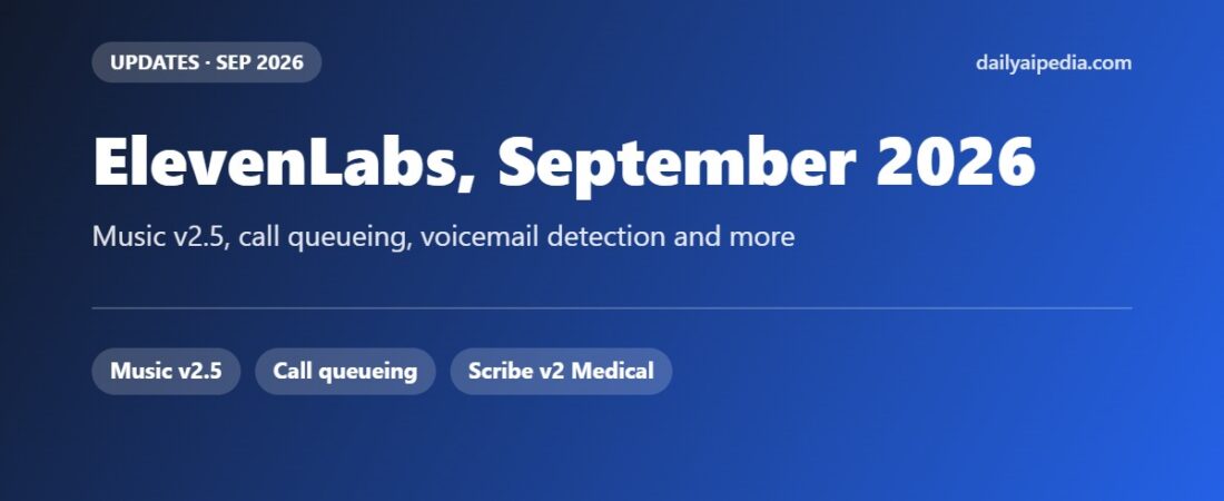 ElevenLabs September 2026 Updates: Music v2.5, Call Queueing, Voicemail Detection and Scribe v2 Medical