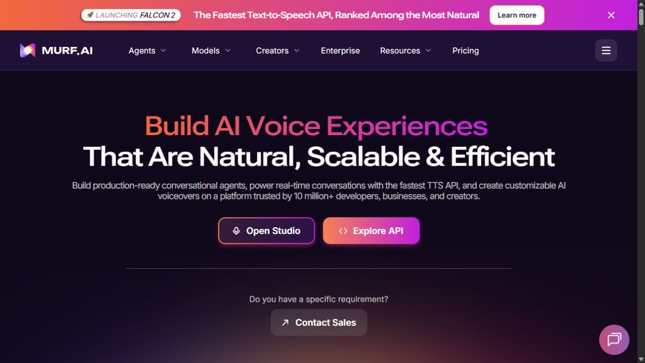 Murf AI homepage showing AI voice experiences and voice platform positioning