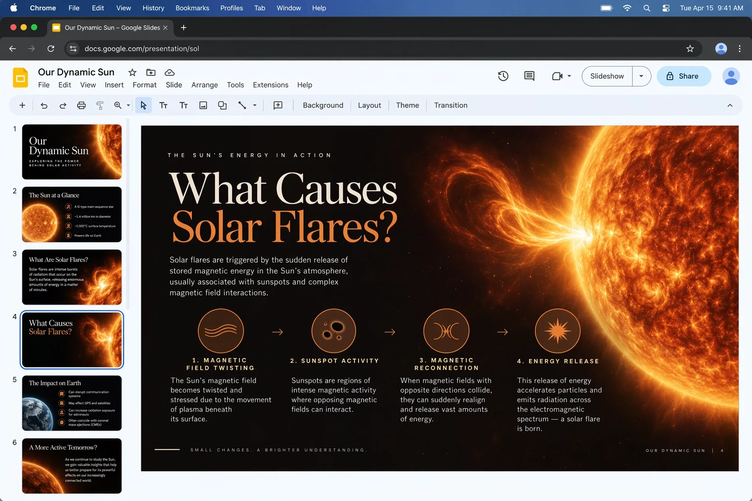 ChatGPT Images 2.5 presentation slide explaining solar flares