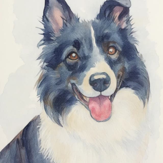 PetIntoArt watercolour pet portrait example, border collie
