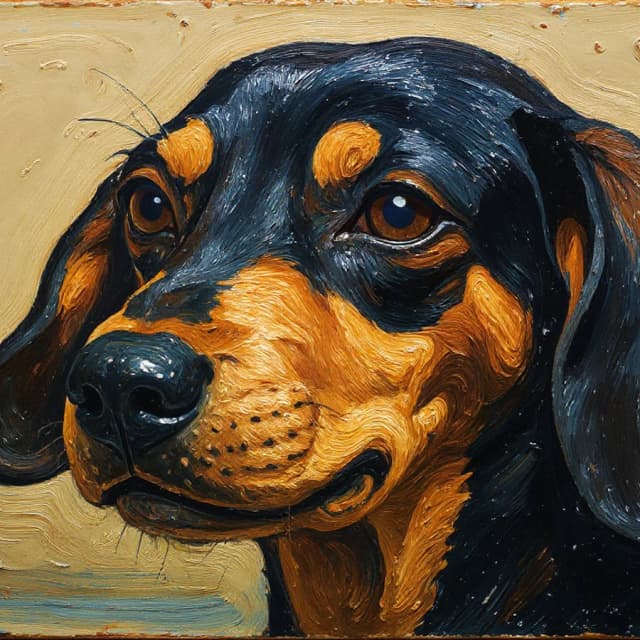 PetIntoArt Classic Oil pet portrait example, dachshund
